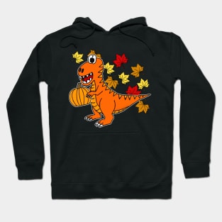 Fall Dinosaur T-Rex Pumpkin Leaves Autumn October Hoodie